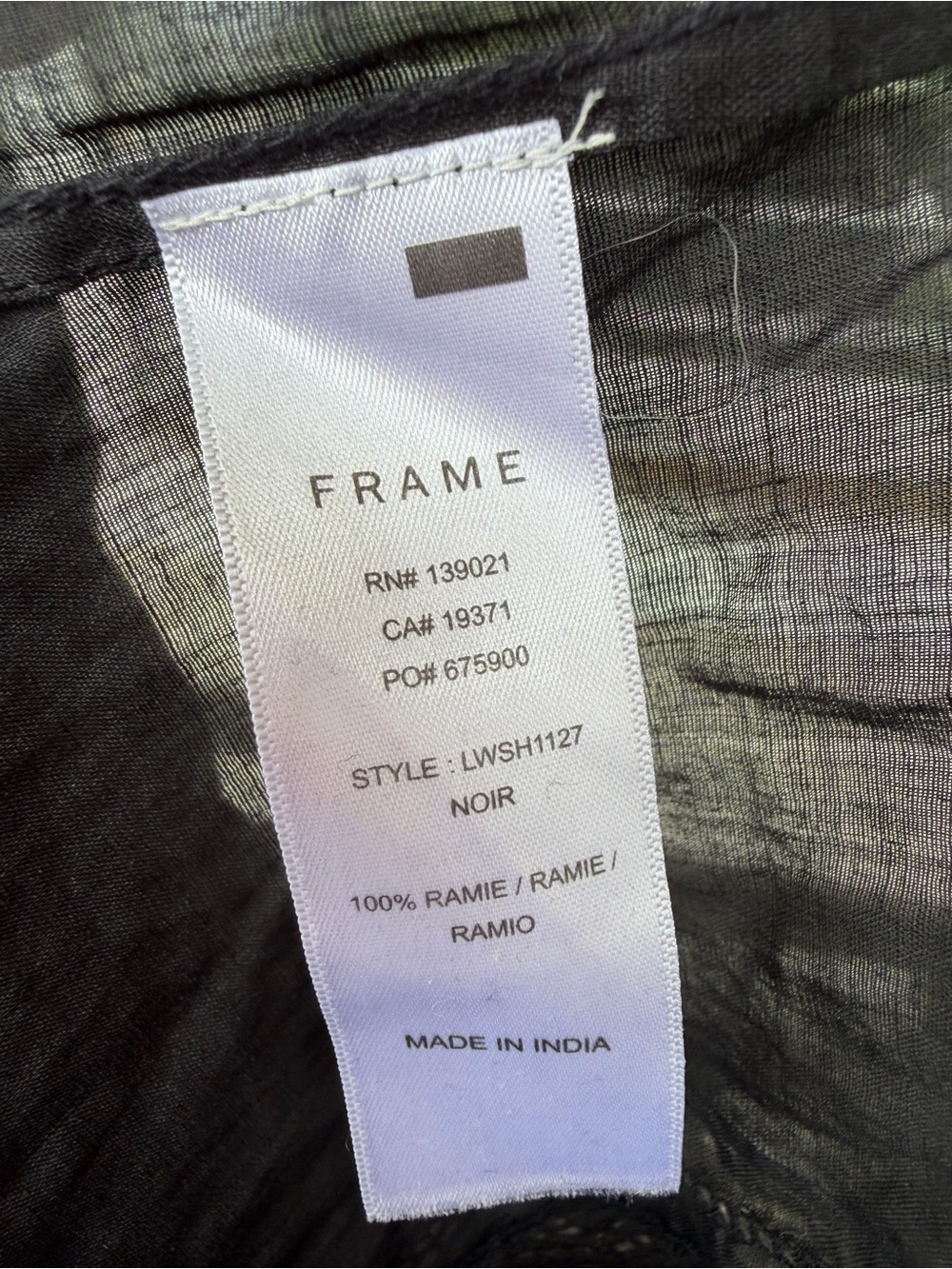 Frame Denim 3/4 Sleeves Black Ramie V-Neck Pullover Blouse - Picture 5 of 6